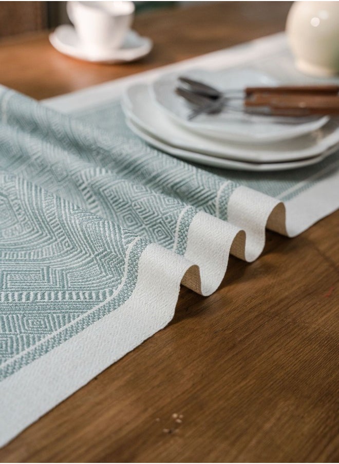 WAOKN - 33x183cm Nordic Jacquard Geometric Tassel Table Runner, Modern Geometric Line Tablecloth, Suitable for Dressing Table, Coffee Table, Holiday Party, Wedding, Dinner, Home Decoration (Green) - Image 1