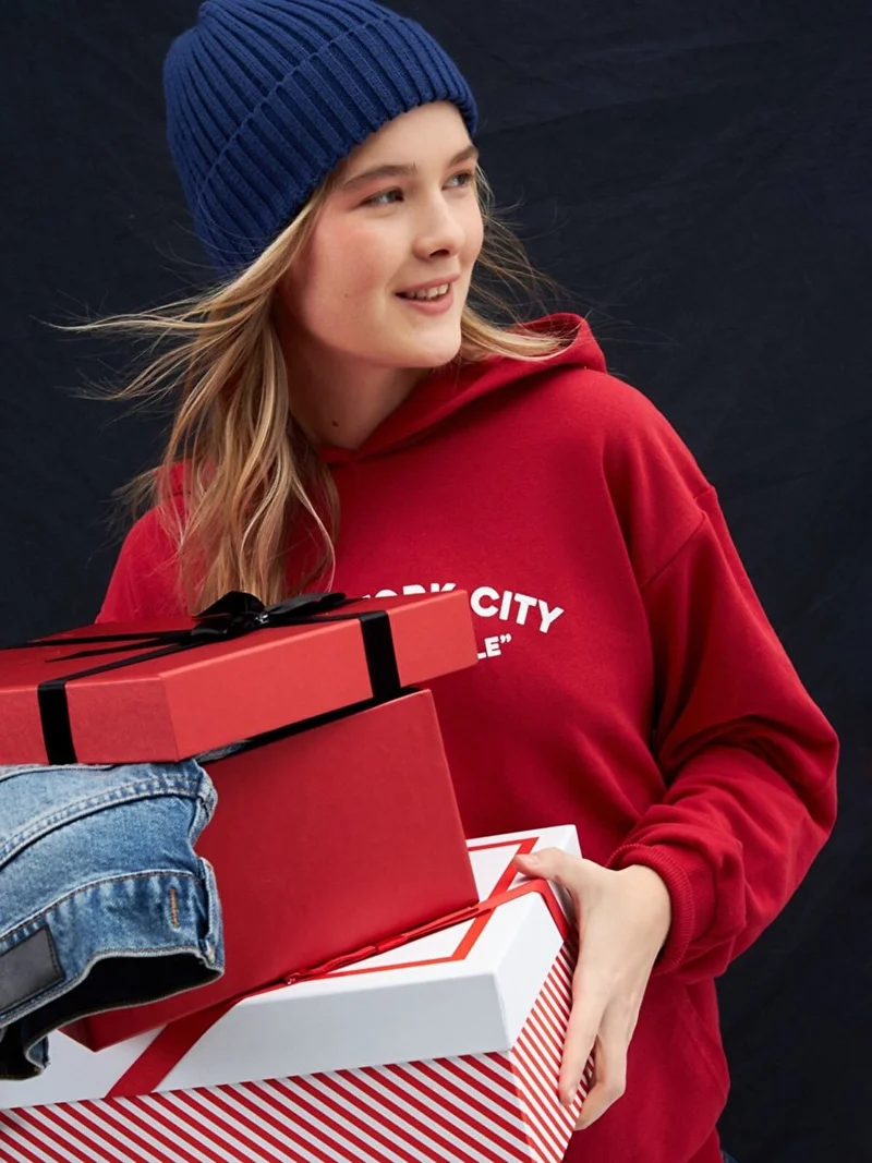 ال تي بي Back Printed Hooded Zipperless Regular Fit Red Sweatshirt