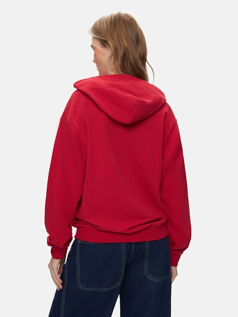 ال تي بي Back Printed Hooded Zipperless Regular Fit Red Sweatshirt