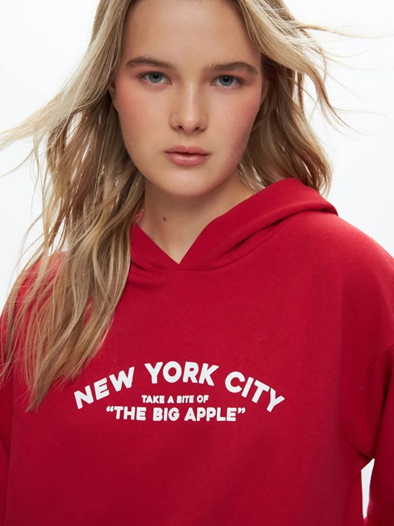 ال تي بي Back Printed Hooded Zipperless Regular Fit Red Sweatshirt