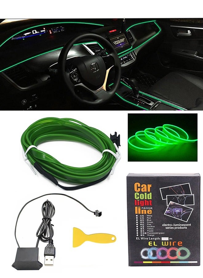 SYOSI USB EL Wire Car Interior LED Light Bar, Neon Cold Light Ambient Light with 6mm Sewing Edge, Ambient Lighting Kit for Car Interior Trim, Garden Decorations 5V/DC(1-5M/16.4FT,Green ) - Image 1