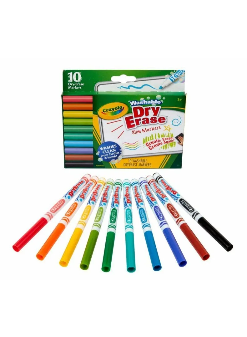 Crayola 10 Ct Slim Dry-Erase Markers, Washable