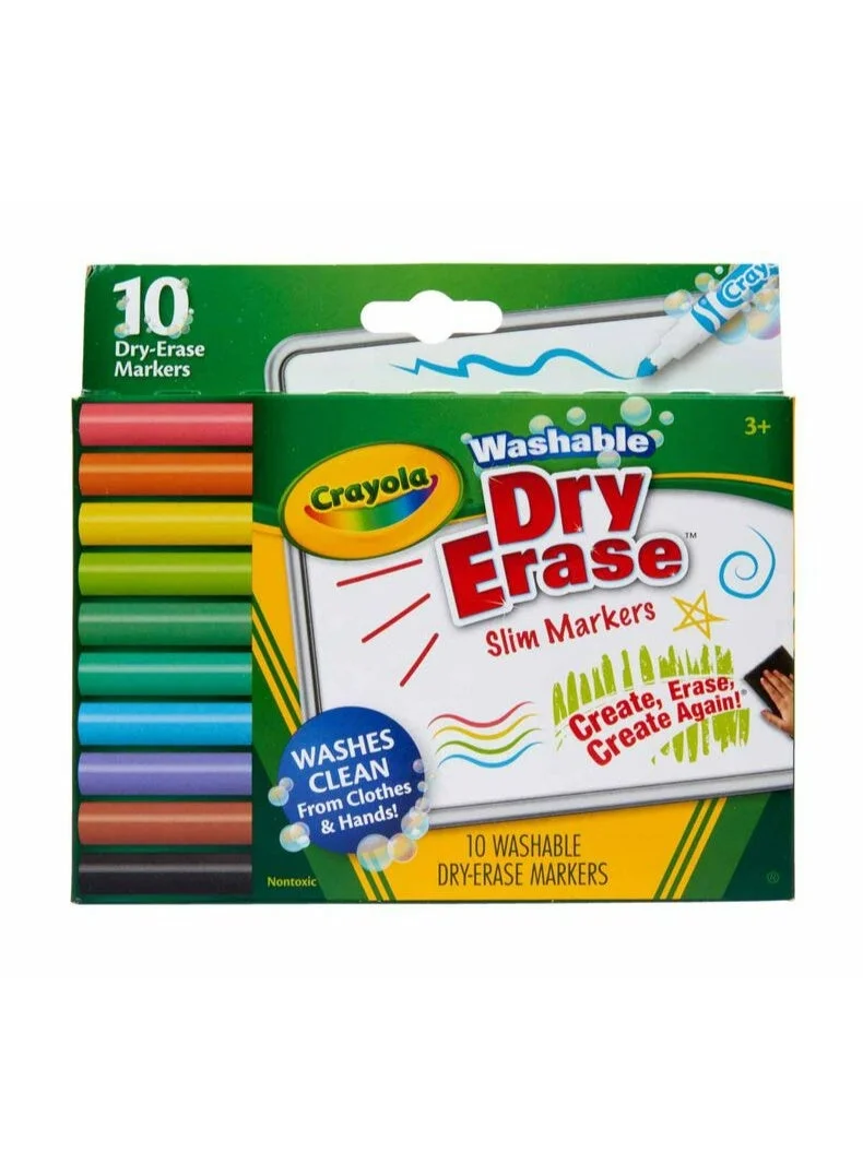 Crayola 10 Ct Slim Dry-Erase Markers, Washable