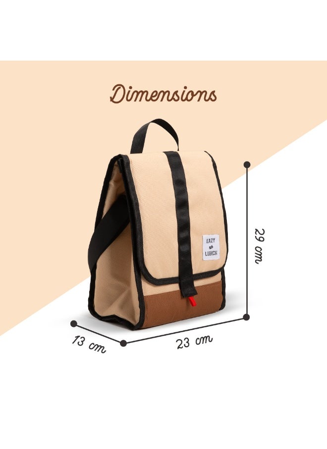 Eazy Kids Lunch Bag – Insulated, Foldable & Stylish (Beige & Brown)