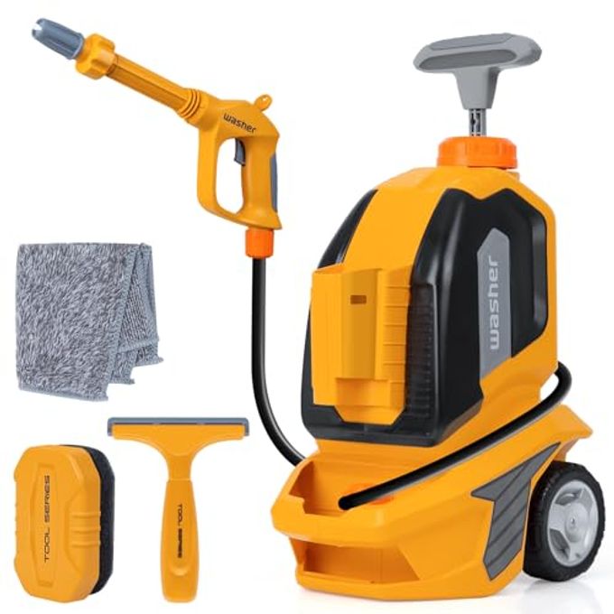 EP EXERCISE N PLAY Kids Clean Car Kids Car Washer Toys with Scraper Sponge Towel Toddler Pretend Playing Tools Car Wash Gun Manual Pressure Role Playing Toy Gift for Boys Girls - Image 4