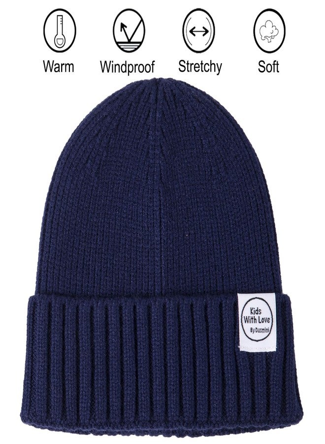 DASMINI Baby Beanie Toddler Winter Hat Infant Babies Newborn Kids Beanies Knit Hats Girl Boy (Dark Blue, 0-6mth) - Image 2
