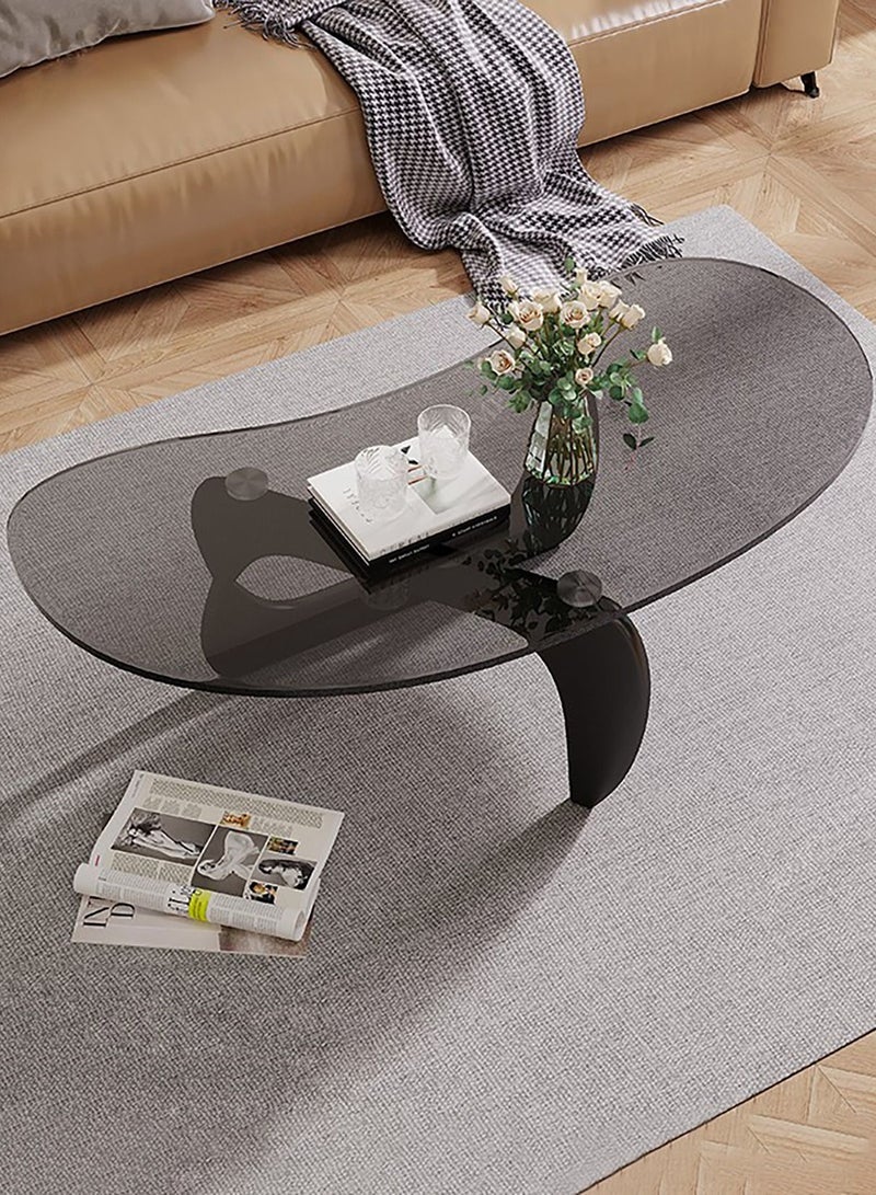 Merry Moments Modern Coffee Table Side Table Cafe Table Sofa Side Table End Table Snack Table Fshion Design for Living Room Bedroom Office Retail Tempered Glass Top Wood Base H37xL100xW50 cm  - Image 1