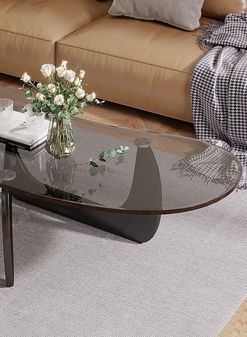 Merry Moments Modern Coffee Table Side Table Cafe Table Sofa Side Table End Table Snack Table Fshion Design for Living Room Bedroom Office Retail Tempered Glass Top Wood Base H37xL100xW50 cm  - Image 5