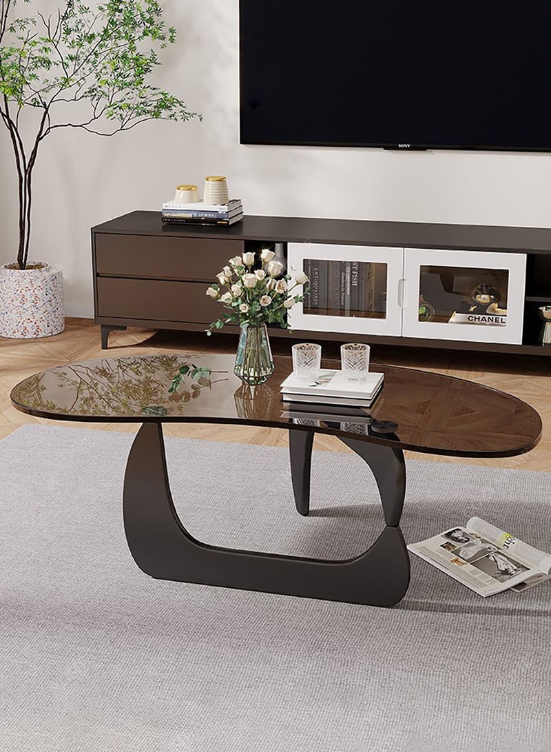 Merry Moments Modern Coffee Table Side Table Cafe Table Sofa Side Table End Table Snack Table Fshion Design for Living Room Bedroom Office Retail Tempered Glass Top Wood Base H37xL100xW50 cm  - Image 3