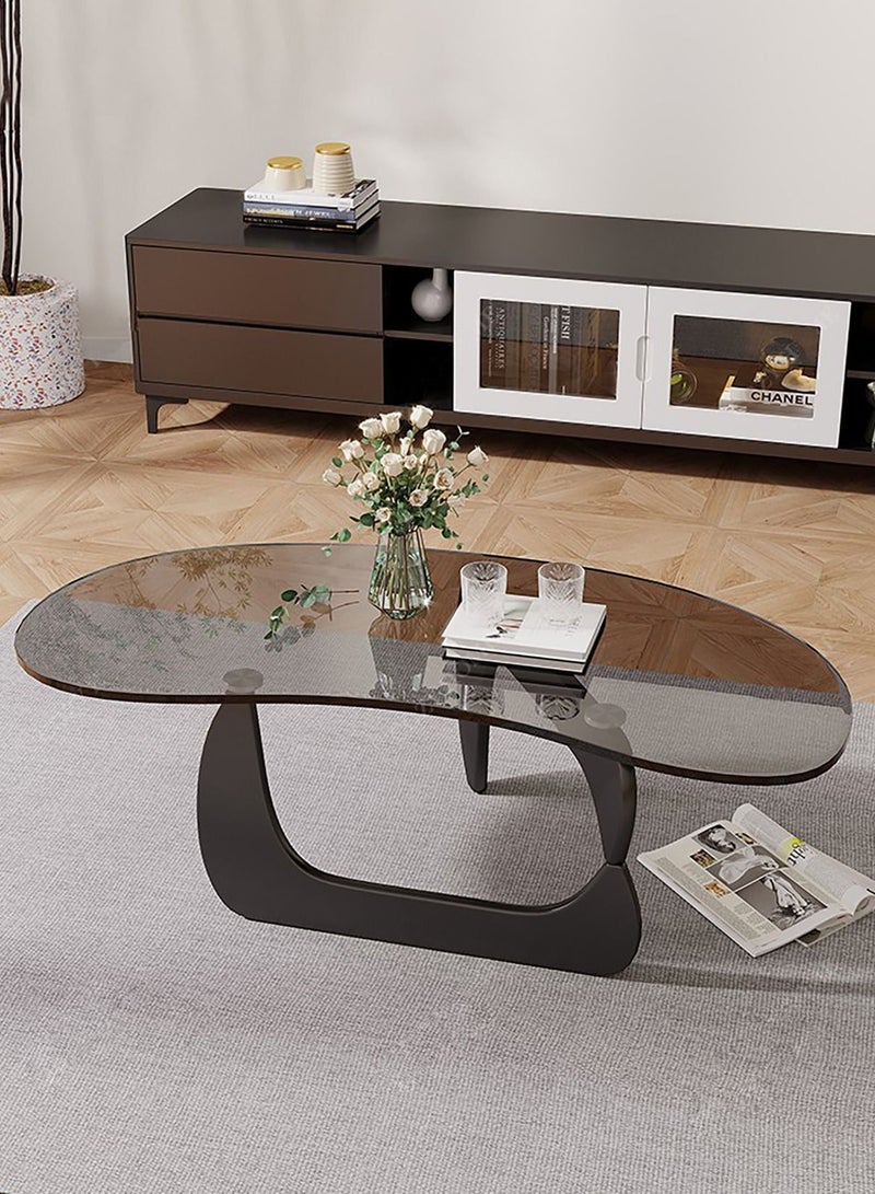 Merry Moments Modern Coffee Table Side Table Cafe Table Sofa Side Table End Table Snack Table Fshion Design for Living Room Bedroom Office Retail Tempered Glass Top Wood Base H37xL100xW50 cm  - Image 2