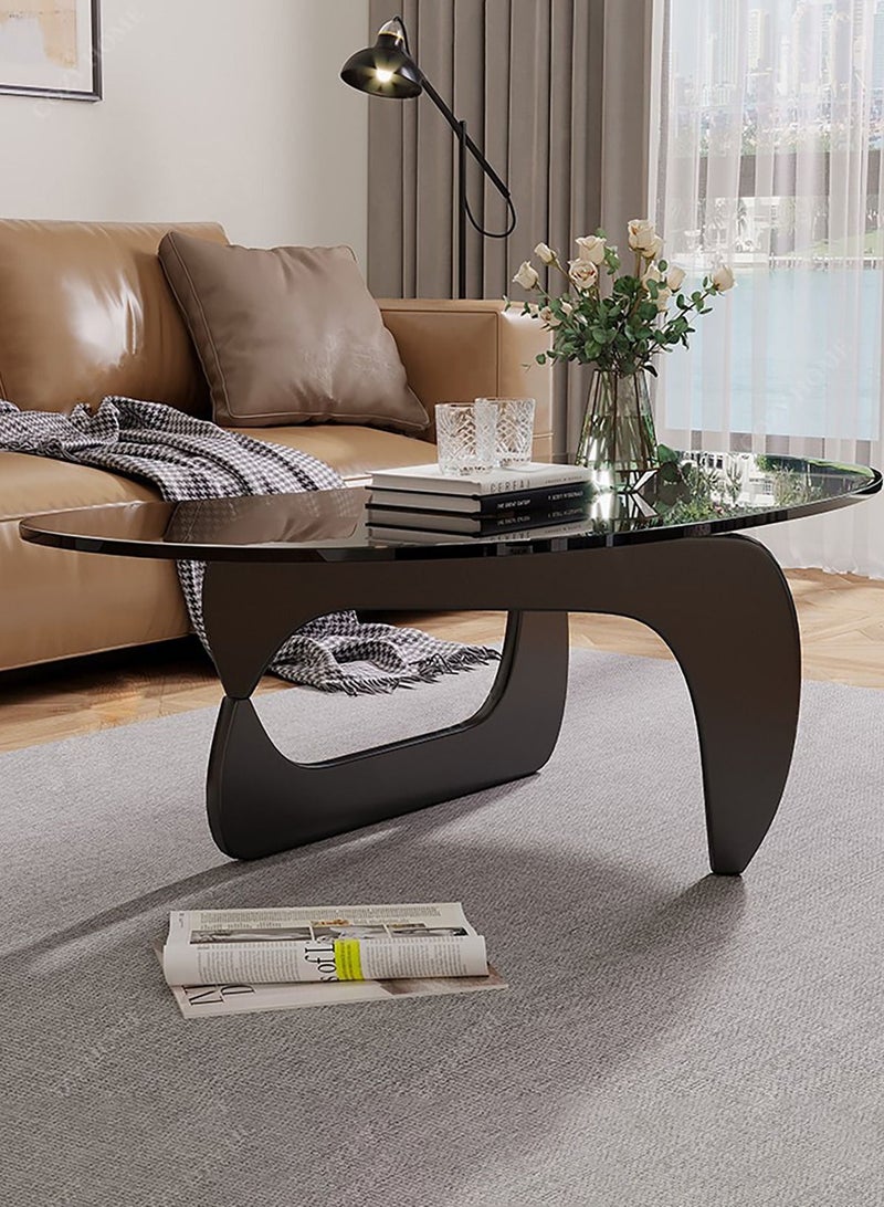 Merry Moments Modern Coffee Table Side Table Cafe Table Sofa Side Table End Table Snack Table Fshion Design for Living Room Bedroom Office Retail Tempered Glass Top Wood Base H37xL100xW50 cm  - Image 4