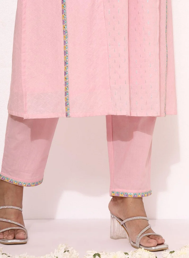Ishin  Women Pink Cotton Kurta set with Dupatta for Women | Best Price UAE