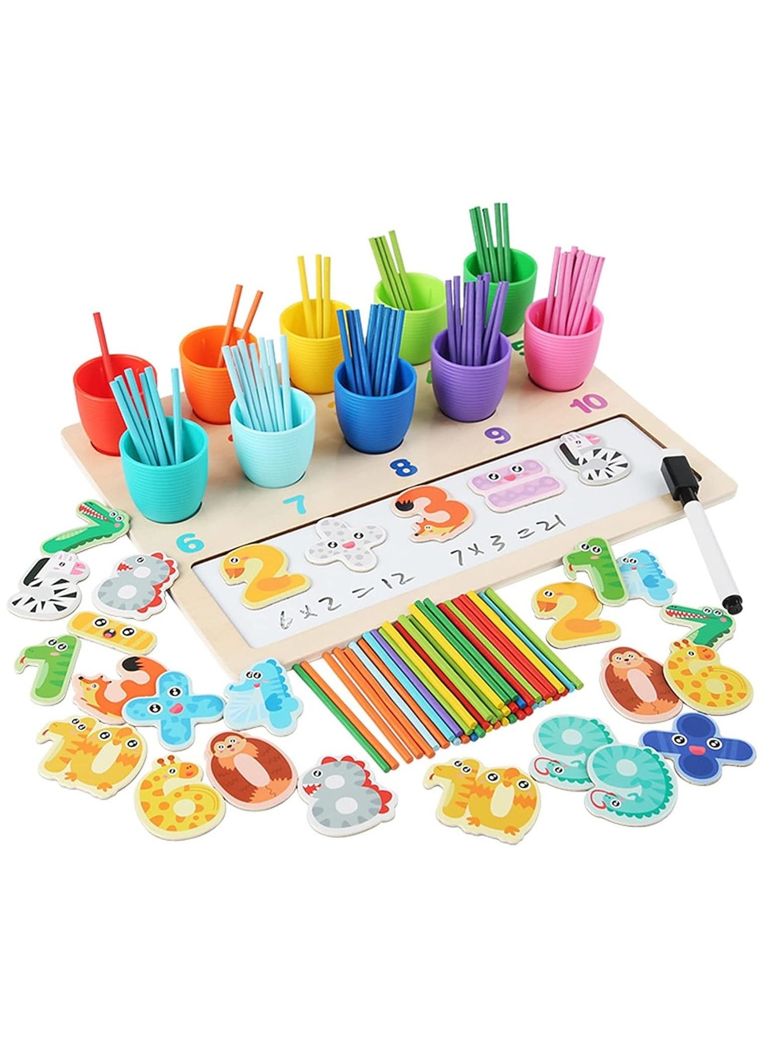 Soofam Counting Sticks Matching Games with Magnetic Number Cards Pen, Color Sorting Toys with Sorting Cups, Toddler Educational Montessori Toy for Math Learning, 