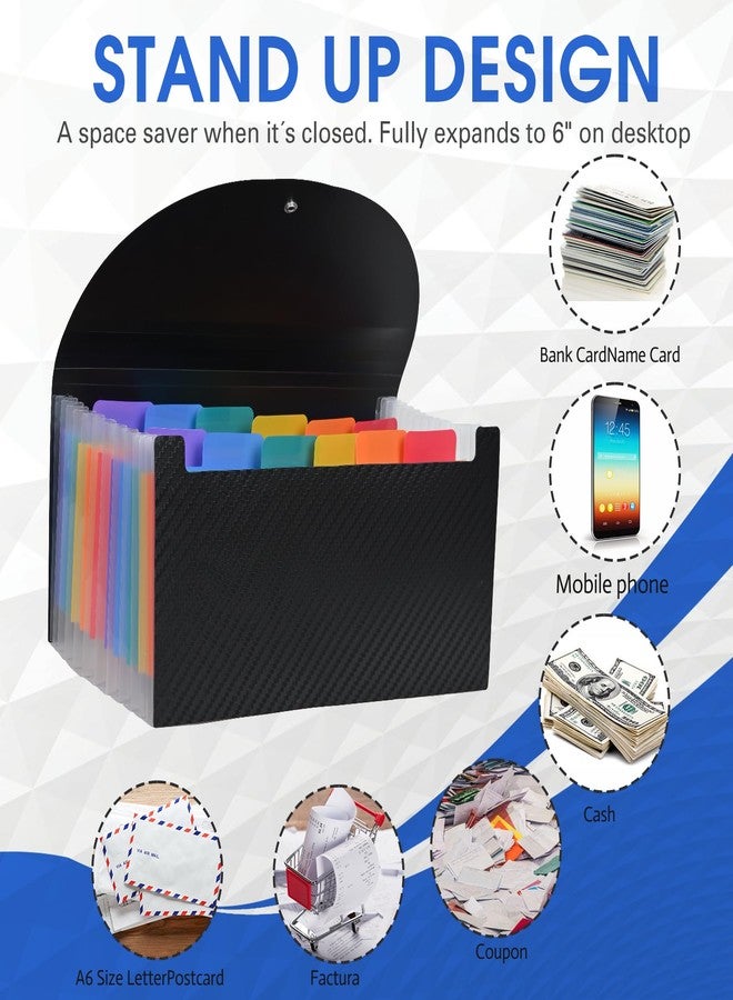 Cesil Accordion File Organizer, 13 Pocket Expanding File Folder, 10.2"x5.1" Small Receipt Organizer for Business, Coupon Document Holder, Portable Folder Organizer for Home Office School, Black - Image 3