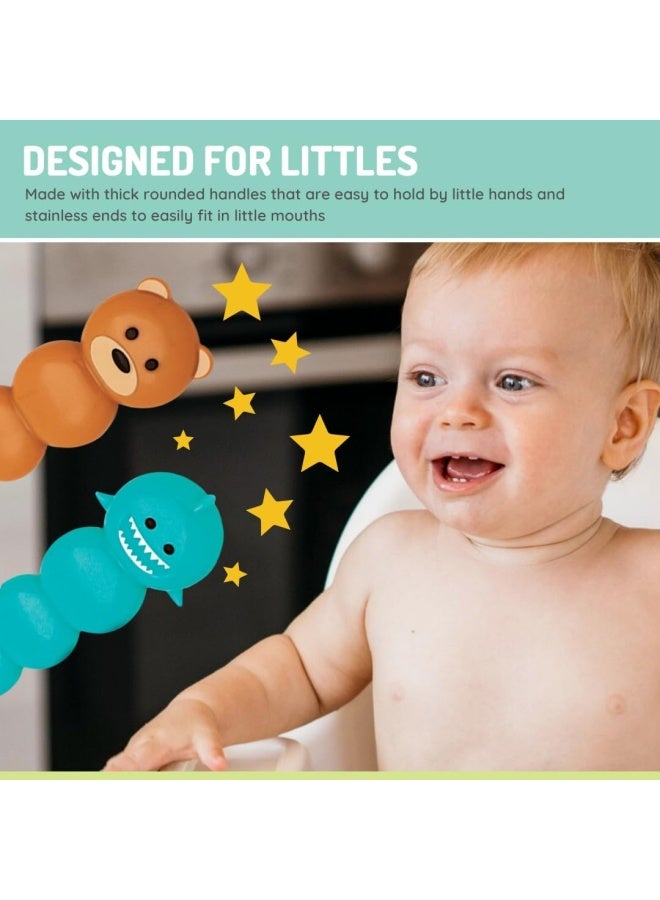 melii Kids Spoon and Fork Set - 4 Piece Toddler Silverware Featuring Fun Bulldog, Cat, Shark, and Bear Designs - BPA Free, Dishwasher Safe - Image 4