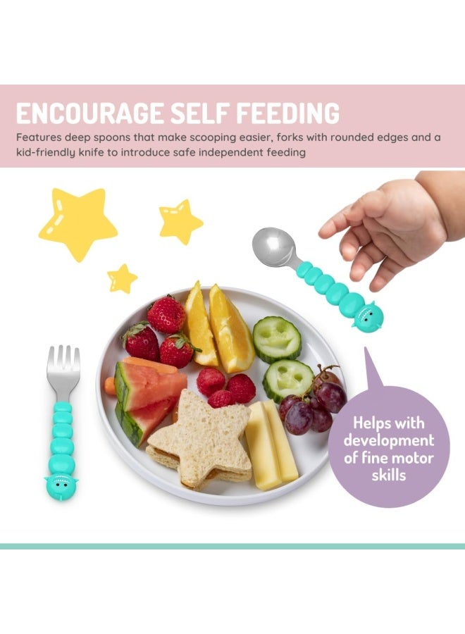 melii Kids Spoon and Fork Set - 4 Piece Toddler Silverware Featuring Fun Bulldog, Cat, Shark, and Bear Designs - BPA Free, Dishwasher Safe - Image 5