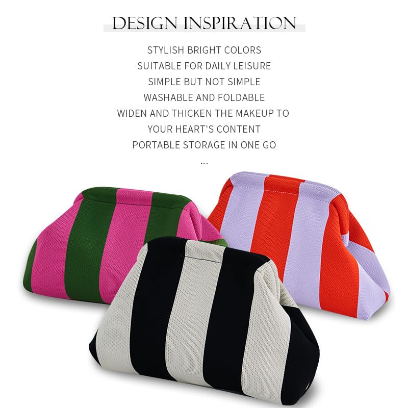DIHKLCIO Clutch Purses for Women Summer Beach Woven Crochet Handbag Dumpling Striped Ruched Cloud colorblock Evening Bag black golden triangle - Image 4