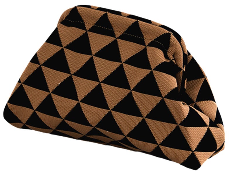 DIHKLCIO Clutch Purses for Women Summer Beach Woven Crochet Handbag Dumpling Striped Ruched Cloud colorblock Evening Bag black golden triangle - Image 1
