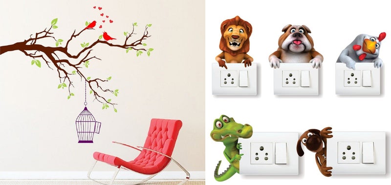 Eja Art Two Red Singing Bird With Case Animals Switch Board Sticker - Image 1