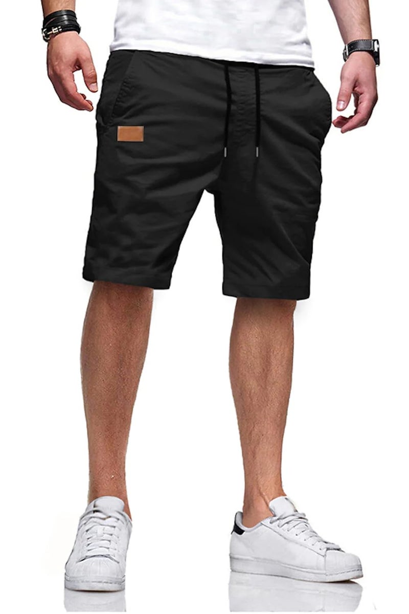 JMIERR Mens Athletic Shorts Casual Cotton Drawstring Summer Beach Twill Chino Dress Golf Travel Essentials Workout Gym Running Basketball Shorts, M, S Black - Image 1