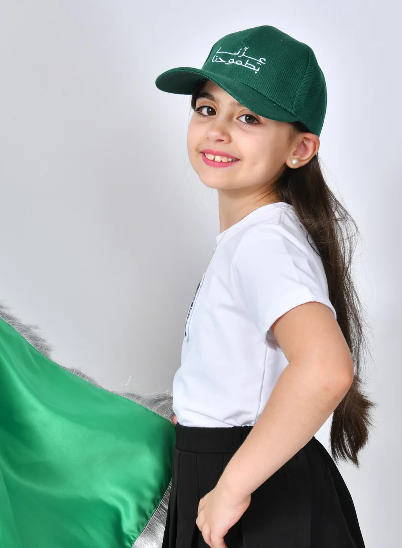 HAWRAA ABAYA White T-shirt with embroidered logo of the two swords and palm tree (for boys and girls)