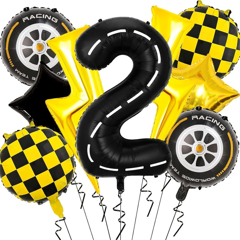 9pcs Sports Movement Balloons Birthday Decor Black Number 9 Balloon Yellow Plaid 8 Style - Image 2