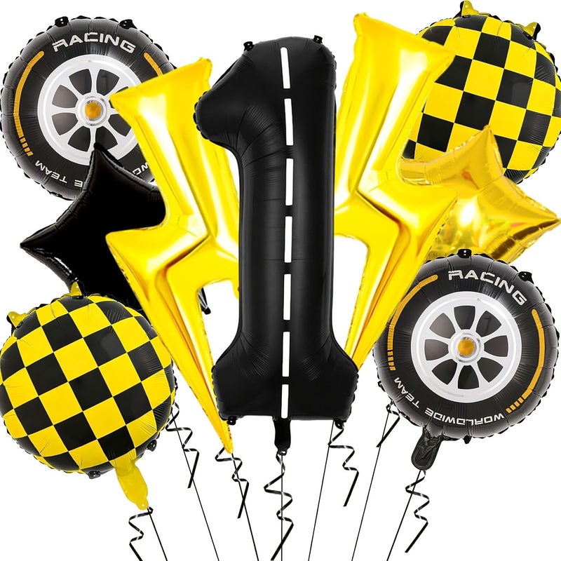 9pcs Sports Movement Balloons Birthday Decor Black Number 9 Balloon Yellow Plaid 8 Style - Image 5