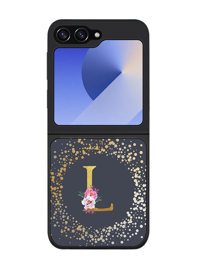 Stylizedd Rugged Black edge case for Samsung Galaxy Z Flip7 FE, Slim fit Case Flexible Cover - Custom Monogram Initial Letter Floral Pattern Alphabet - L (Grey ) - Image 1