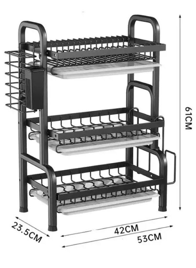 None/Brand Stainless Steel Kitchen Counter Drainer and Utensil Holder Plate Rack Kitchen Organizer Drying Bowl Dish Rack - Image 2