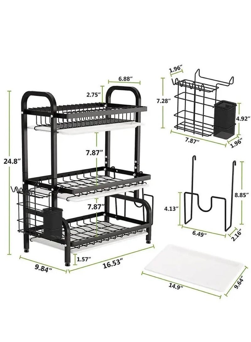 None/Brand Stainless Steel Kitchen Counter Drainer and Utensil Holder Plate Rack Kitchen Organizer Drying Bowl Dish Rack - Image 4
