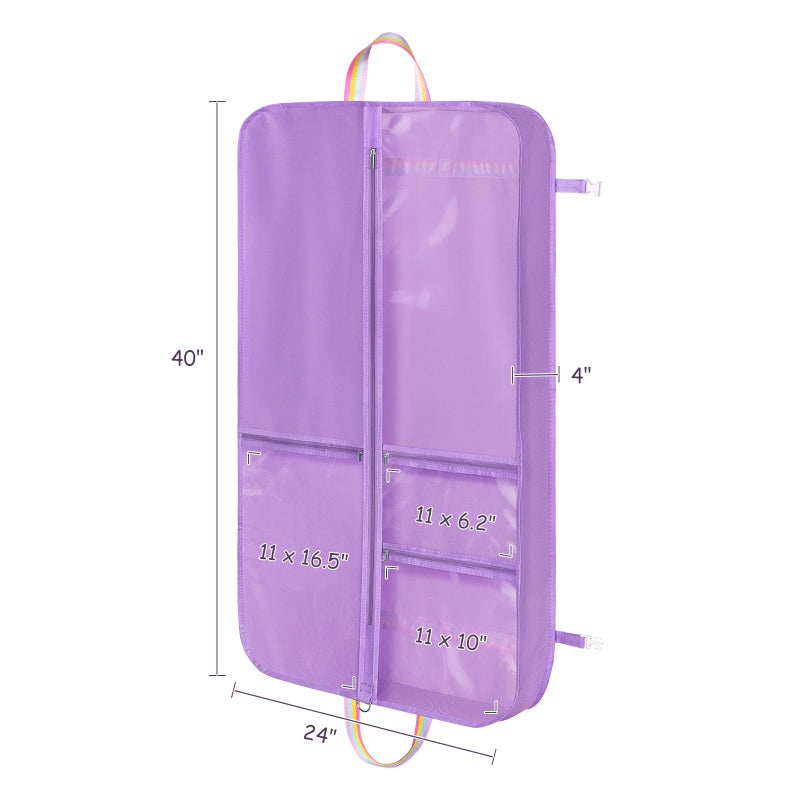 KEEGH Garment Bags for Dance Costumes 40 Inch, Kids Dance Costume Bag for Dancers with 3 Zipper Pockets, Transparent Window, Zipper Closure, Purple - Image 2