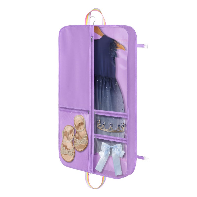 KEEGH Garment Bags for Dance Costumes 40 Inch, Kids Dance Costume Bag for Dancers with 3 Zipper Pockets, Transparent Window, Zipper Closure, Purple - Image 1