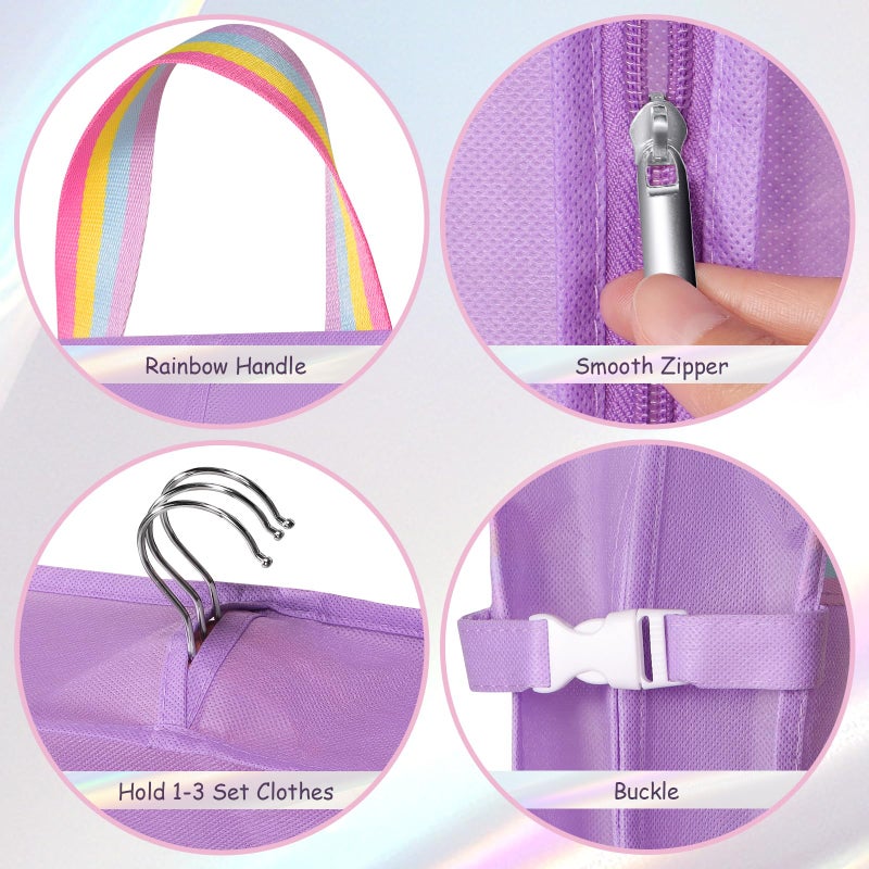 KEEGH Garment Bags for Dance Costumes 40 Inch, Kids Dance Costume Bag for Dancers with 3 Zipper Pockets, Transparent Window, Zipper Closure, Purple - Image 3