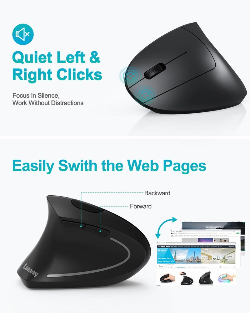 Lekvey Left Handed Ergonomic Mouse, Vertical Wireless Mouse for Left Hand, 2.4G USB Carpal Tunnel Lefty Mouse, 3 Adjustable DPI, 6 Buttons, for Laptop, PC, Computer, Mac, Windows, Desktop - Black - Image 4