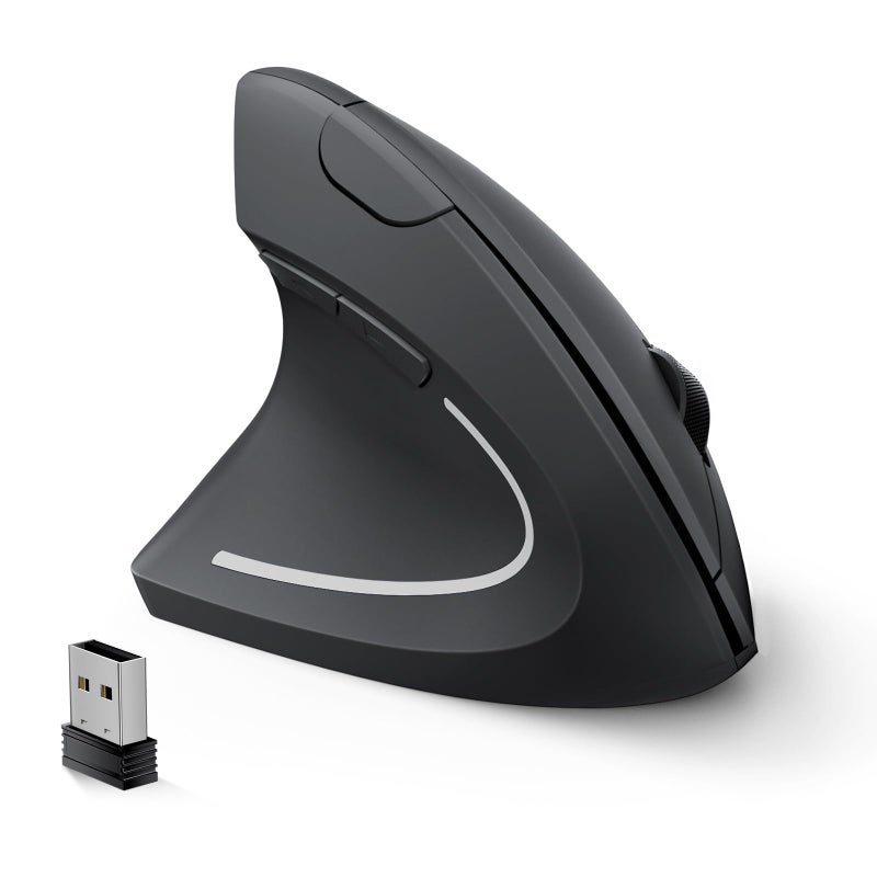 Lekvey Left Handed Ergonomic Mouse, Vertical Wireless Mouse for Left Hand, 2.4G USB Carpal Tunnel Lefty Mouse, 3 Adjustable DPI, 6 Buttons, for Laptop, PC, Computer, Mac, Windows, Desktop - Black - Image 1