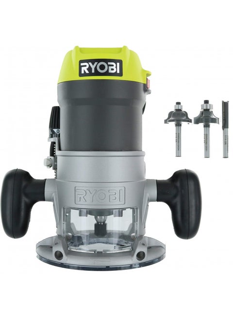 Ryobi R1631K 1-1/2 Peak HP 8.5 Amp LED Lit Corded Router Including 3 Piece Bit Set (w/ Tool Bag)
