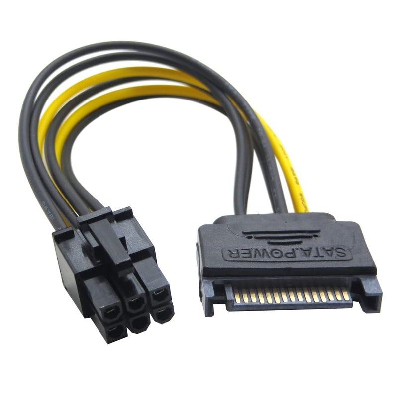 CABLESETC PCI-E Graphics Card Power Connector Cable Adapter SATA 15 Pin Male to 6-Pin Male Video Cord - Image 1