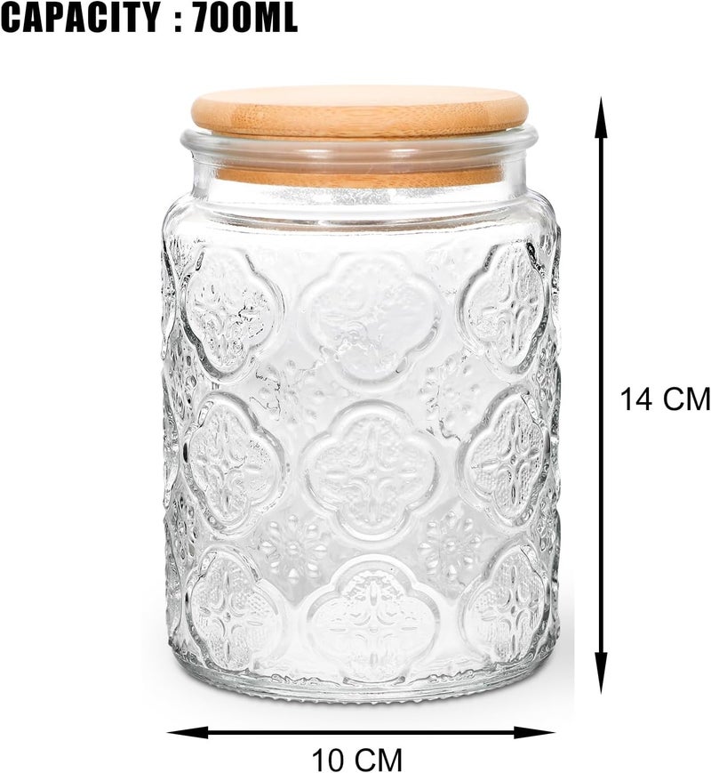 BEWAVE Vintage Glass Jar, 700ml Food Storage Containers Clear Mason Jars With Airtight Lid for Kitchen Counter,Coffee, Tea, Sugar, Candy, 2 Pack - Image 2