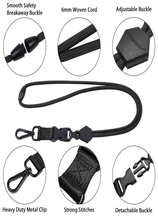 Wisdompro 2 Pack Durable Round Cord Heavy Duty Lanyard with Breakaway, Detachable Buckle for ID Card Badge Holder and Keys, Black, 23 inches - Image 3