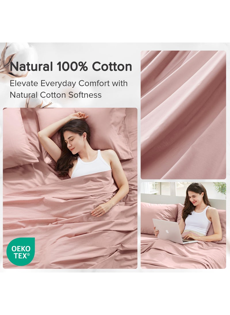 Comfort Spaces Comfort Spaces 100% Cotton Sheets Cal King  Breathable & Soft Cotton Sheets  Naturally Cool Cotton Bed Sheets with 14"" Elastic Pocket Fits up to 16"" Mattress  All Seasons Sheet Set  Pink 4 Piece  - Image 5