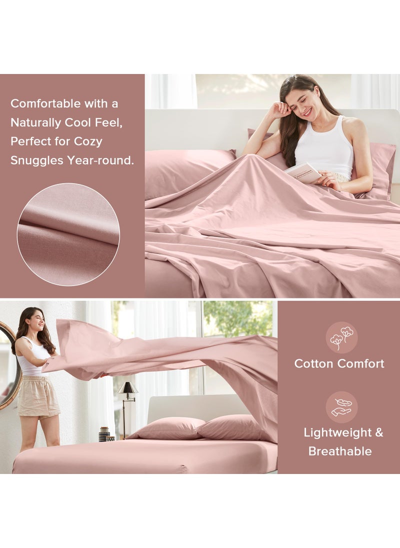 Comfort Spaces Comfort Spaces 100% Cotton Sheets Cal King  Breathable & Soft Cotton Sheets  Naturally Cool Cotton Bed Sheets with 14"" Elastic Pocket Fits up to 16"" Mattress  All Seasons Sheet Set  Pink 4 Piece  - Image 3