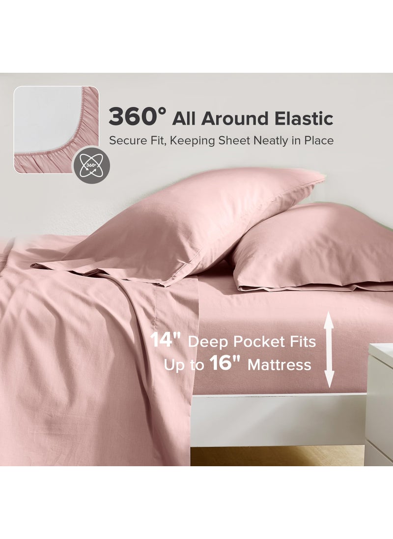 Comfort Spaces Comfort Spaces 100% Cotton Sheets Cal King  Breathable & Soft Cotton Sheets  Naturally Cool Cotton Bed Sheets with 14"" Elastic Pocket Fits up to 16"" Mattress  All Seasons Sheet Set  Pink 4 Piece  - Image 2