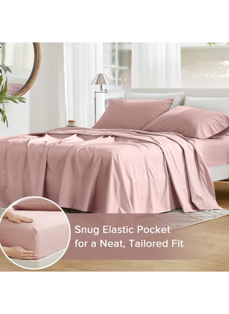 Comfort Spaces Comfort Spaces 100% Cotton Sheets Cal King  Breathable & Soft Cotton Sheets  Naturally Cool Cotton Bed Sheets with 14"" Elastic Pocket Fits up to 16"" Mattress  All Seasons Sheet Set  Pink 4 Piece  - Image 4