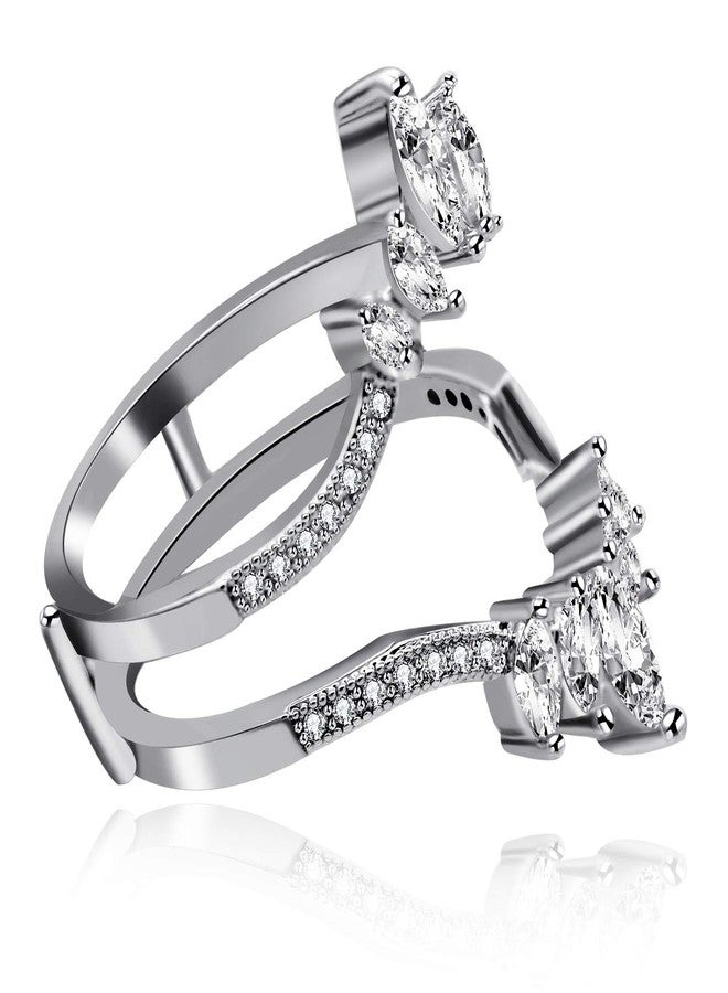 يولوفيدو خاتم زفاف من الفضة الإسترليني عيار 925 مرصع بألماس الزركونيا المكعبة على شكل ماركيز من Uloveido، واقي مزدوج لخاتم الخطوبة (مقاس 5) - Image 5