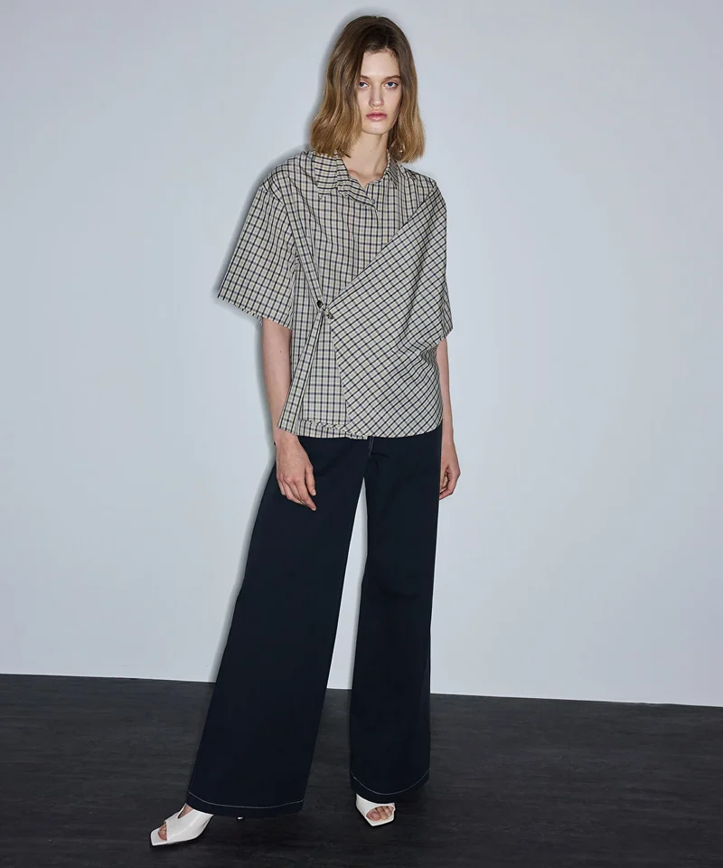 ابيكول Asymmetric Plaid Shirt