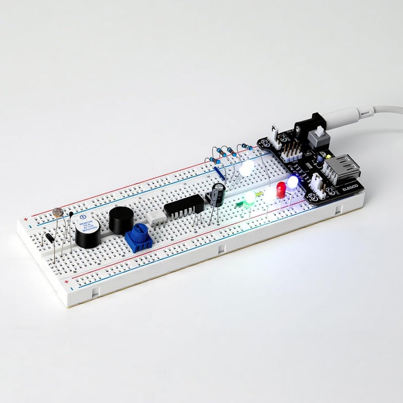 ELEGOO Upgraded Electronics Fun Kit w/ Power Supply Module, Jumper Wire, Precision Potentiometer, 830 tie-points Breadboard for Arduino, Raspberry Pi, STM32 - Image 5