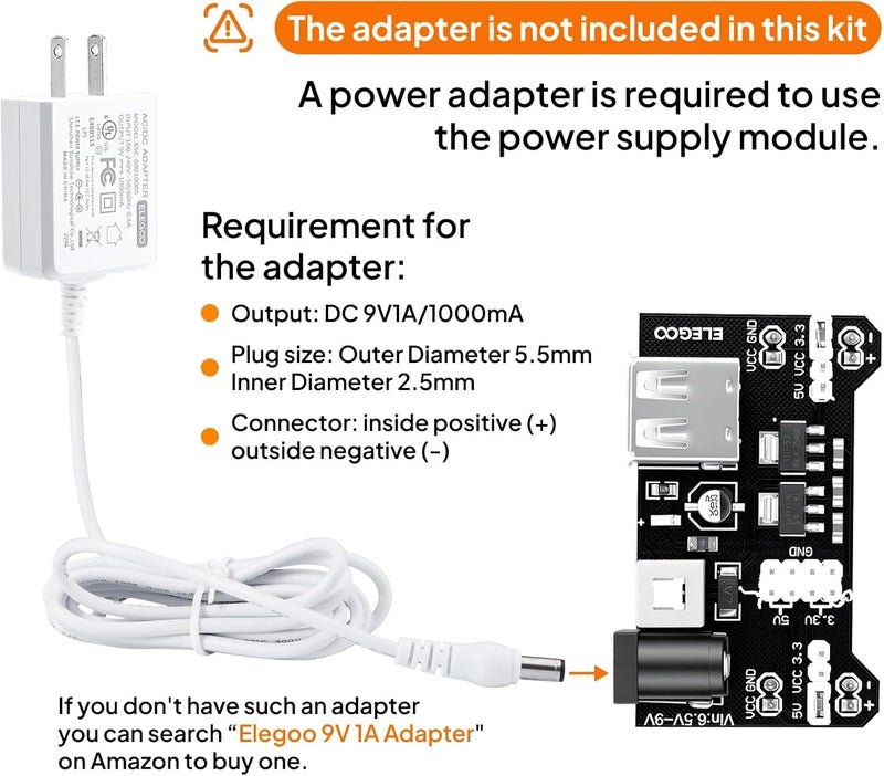 ELEGOO Upgraded Electronics Fun Kit w/ Power Supply Module, Jumper Wire, Precision Potentiometer, 830 tie-points Breadboard for Arduino, Raspberry Pi, STM32 - Image 3