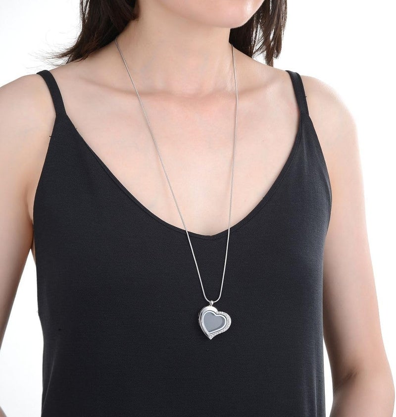 Adabele Living Memory Floating Locket Round or Heart Glass Pendant Necklace 28 Inch Tarnish Resistant Hypoallergenic Stainless Steel Surgical Women Men Jewelry - Image 1