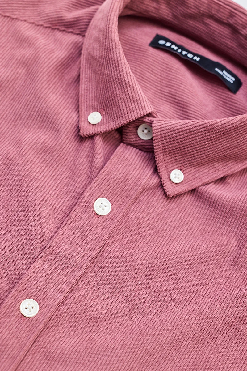 SNITCH Pink Slim Fit Corduroy Shirt
