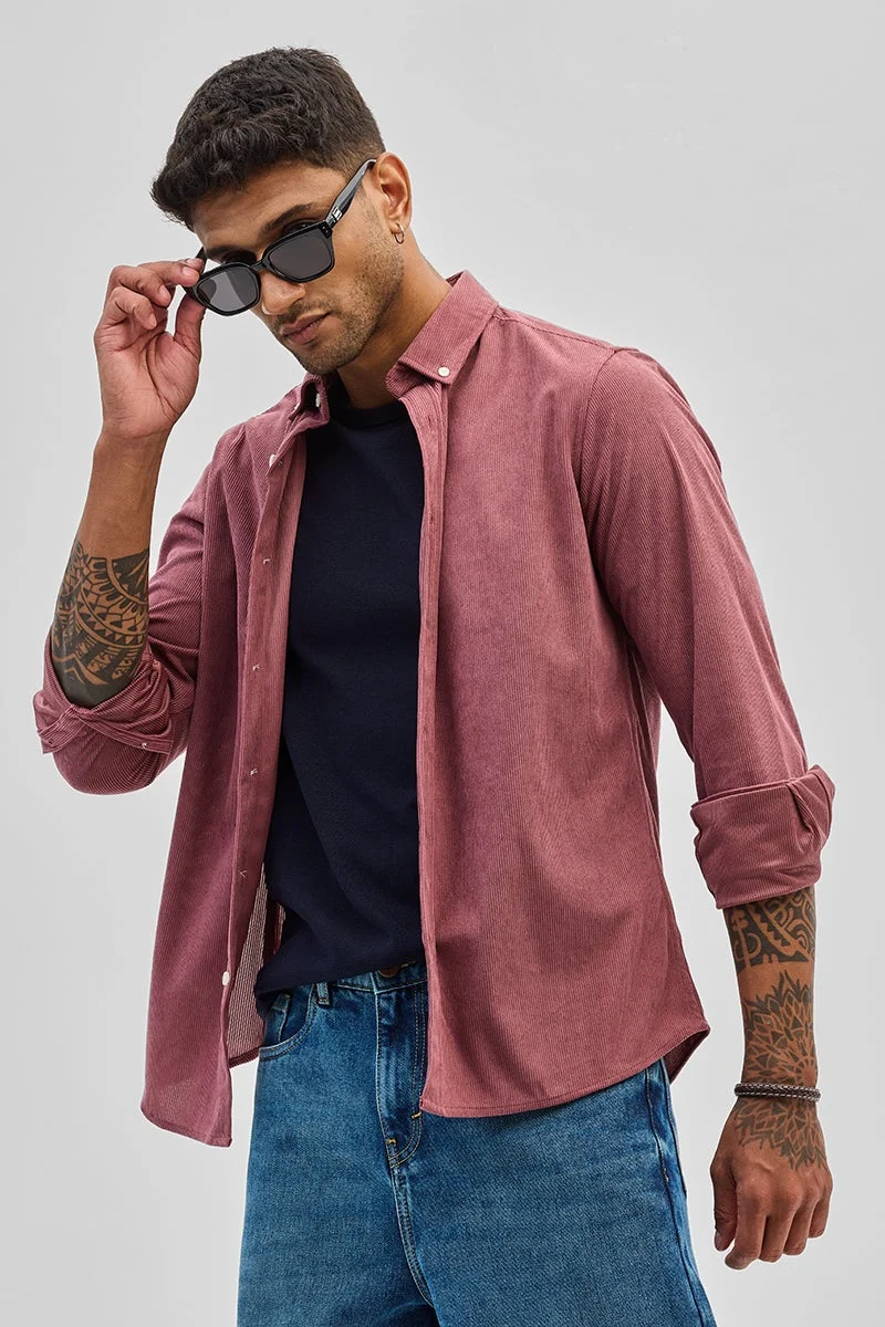 SNITCH Pink Slim Fit Corduroy Shirt